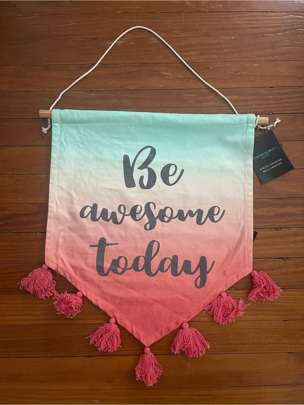 Cynthia Rowley Mint to Coral Ombre 'Be Awesome Today' Wall Banner